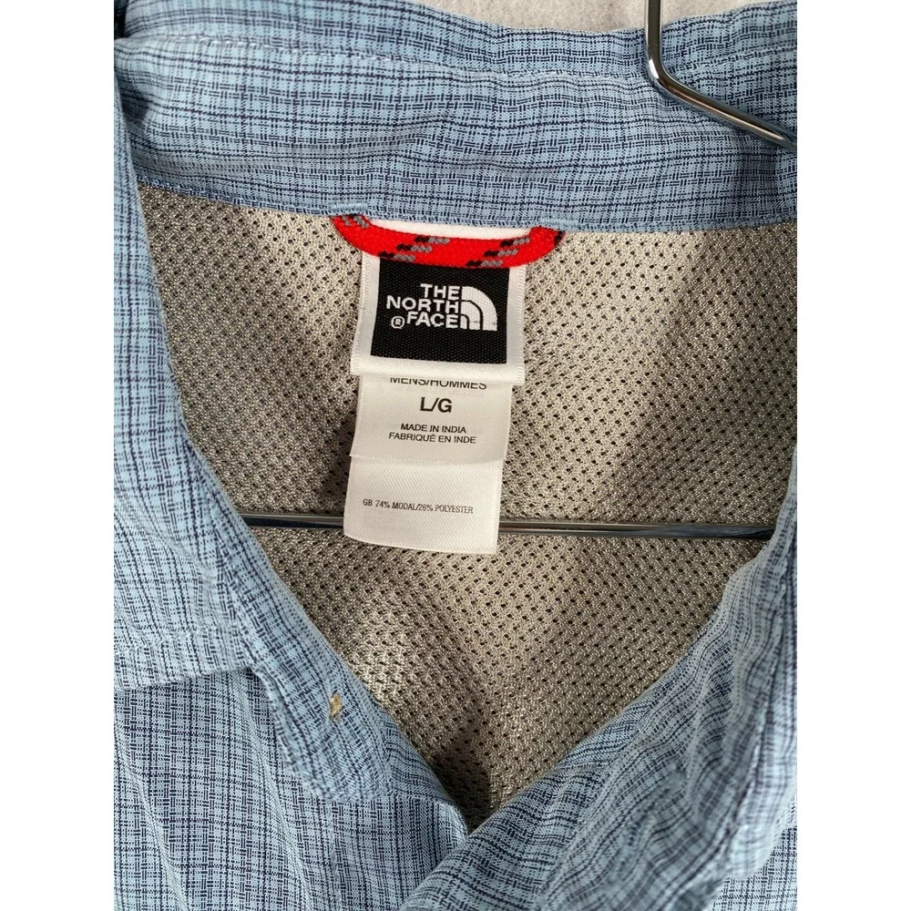 The North Face Mens Blue Grid Short Sleeve Vented Hiking Button Up Shirt Large